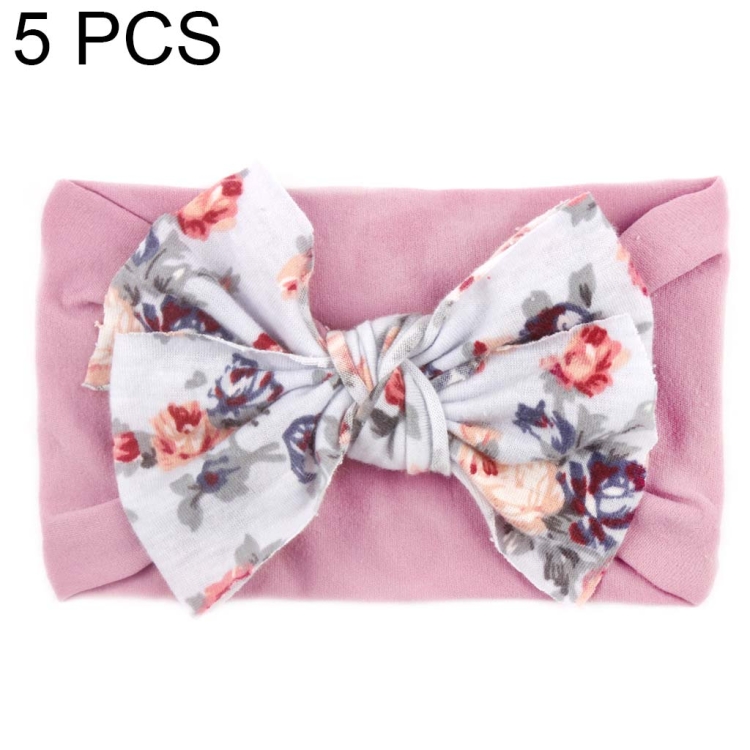 5 PCS X-20103 Baby Elastic Turban Bohemian Children Bow Nylon Hairbands(Taro Purple)
