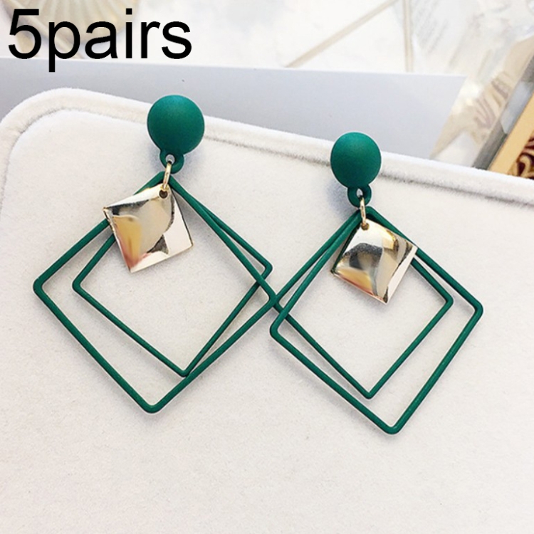 5pairs Alloy Double Diamond Stitching Ladies Earrings(Green)