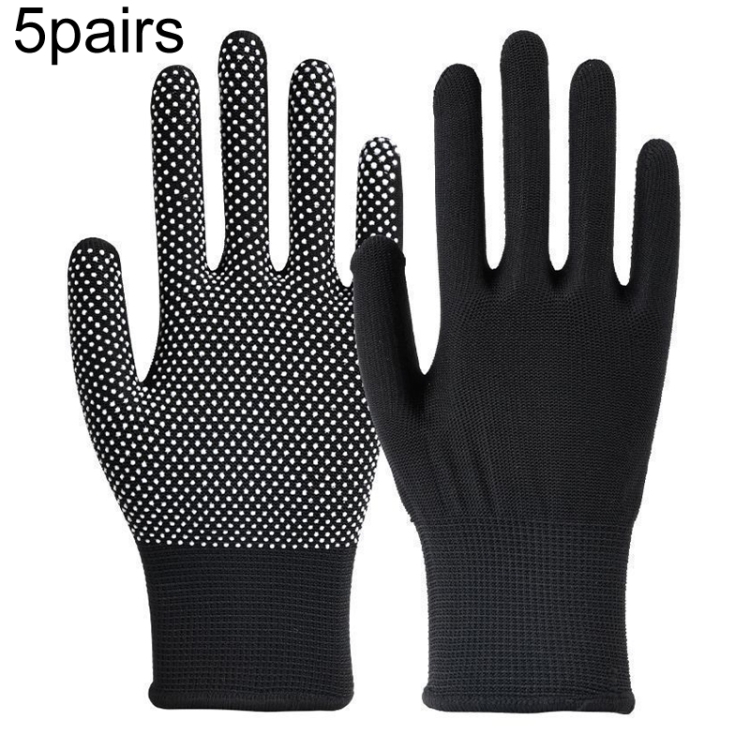 5pairs Outdoor Breathable Non-slip Particle Silicone Hiking Riding Nylon Gloves Thin Mittens(Black)