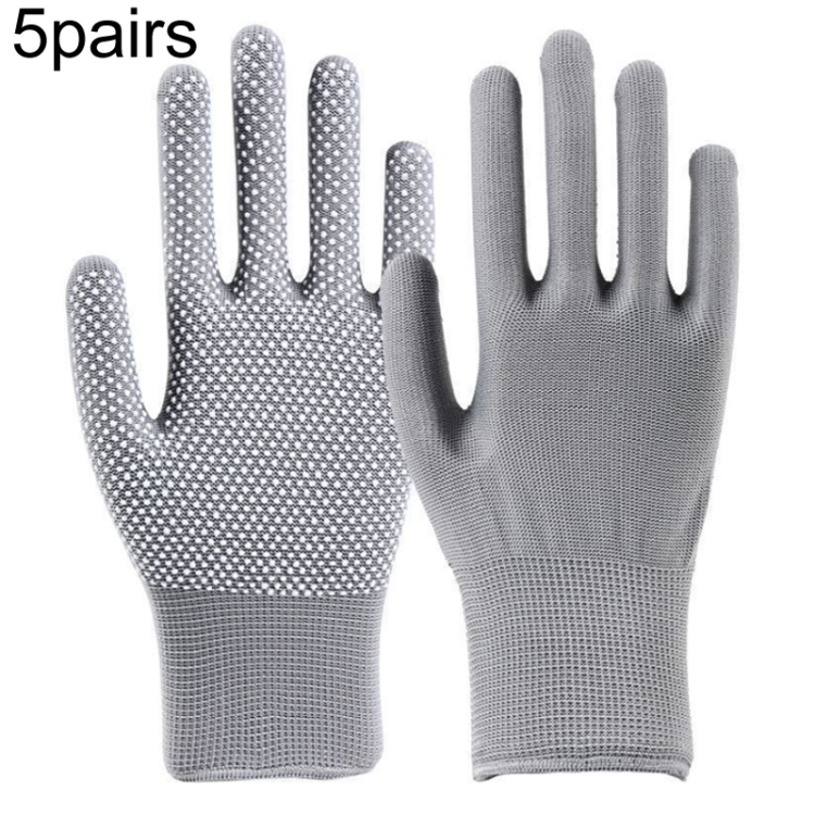 5pairs Outdoor Breathable Non-slip Particle Silicone Hiking Riding Nylon Gloves Thin Mittens(Grey)