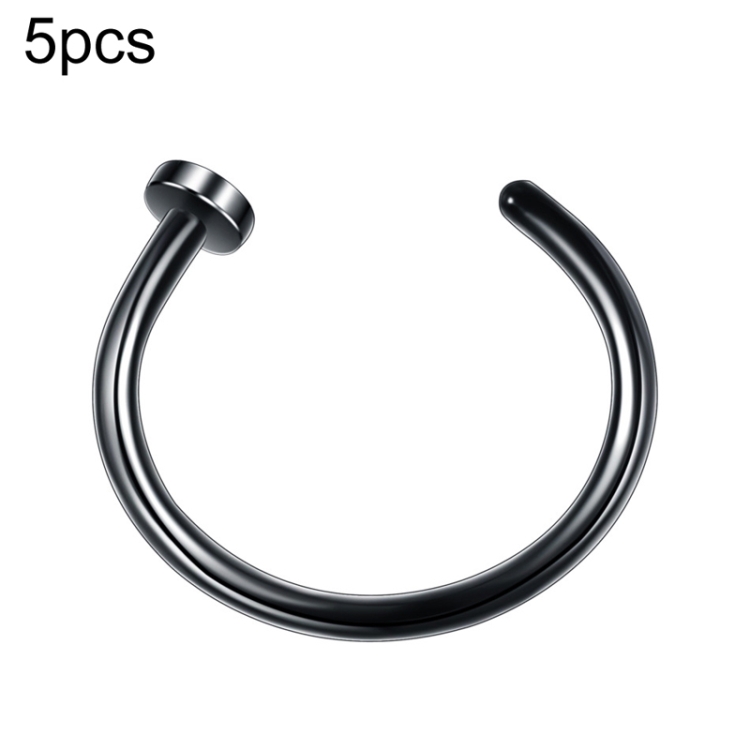 5pcs Stainless Steel Nose Ring Without Hole C-Shape Nose Staple Lip Band Earrings, Size: 0.8 x 6+2(Black)