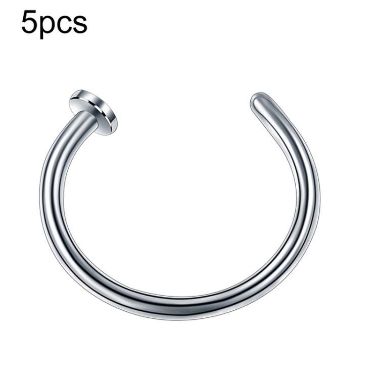 5pcs Stainless Steel Nose Ring Without Hole C-Shape Nose Staple Lip Band Earrings, Size: 0.8 x 6+2(Steel Color)