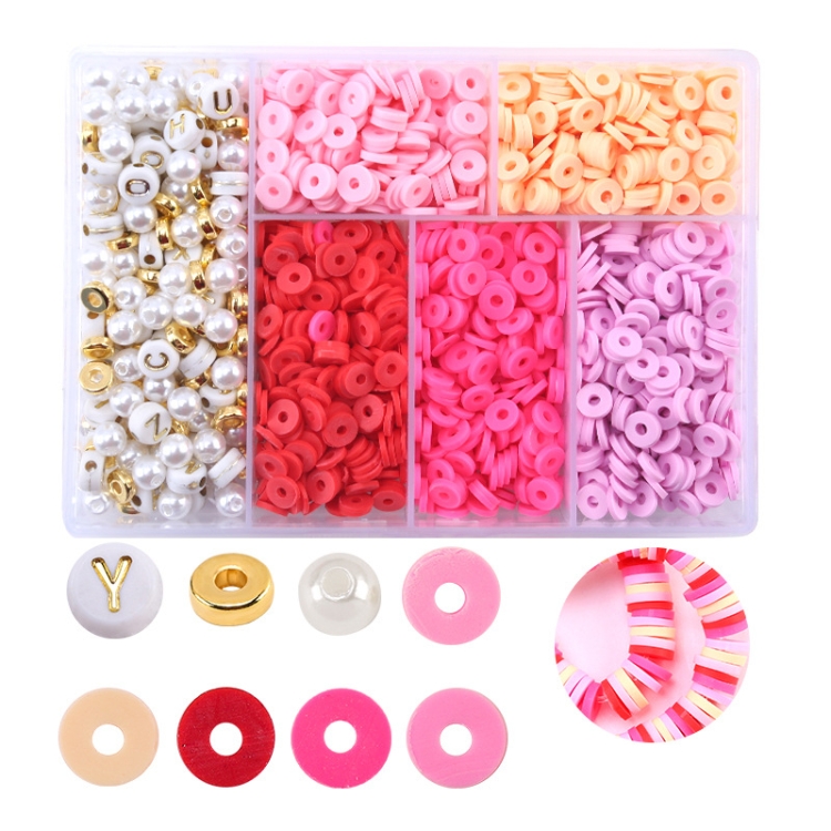 6 Grids / Box Soft Pottery Beading Set DIY Bracelet Necklace Making(Pink)