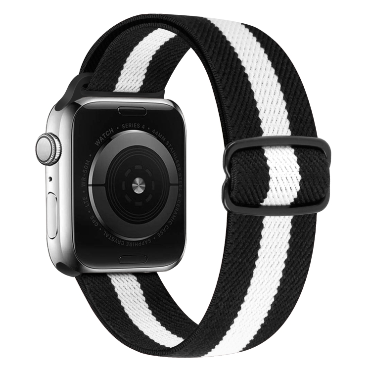 8-shaped Buckle Nylon Watch Band For Apple Watch Ultra 49mm&Watch Ultra 2 49mm / Series 9&8&7 45mm / SE 3&SE 2&6&SE&5&4 44mm / 3&2&1 42mm(Black White Stripes)