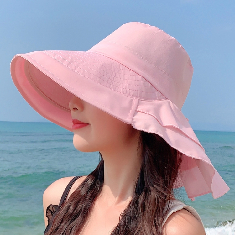 8062 Women Summer Neck Protection Sunscreen Hat Large Brim Fisherman Hat(Pink)