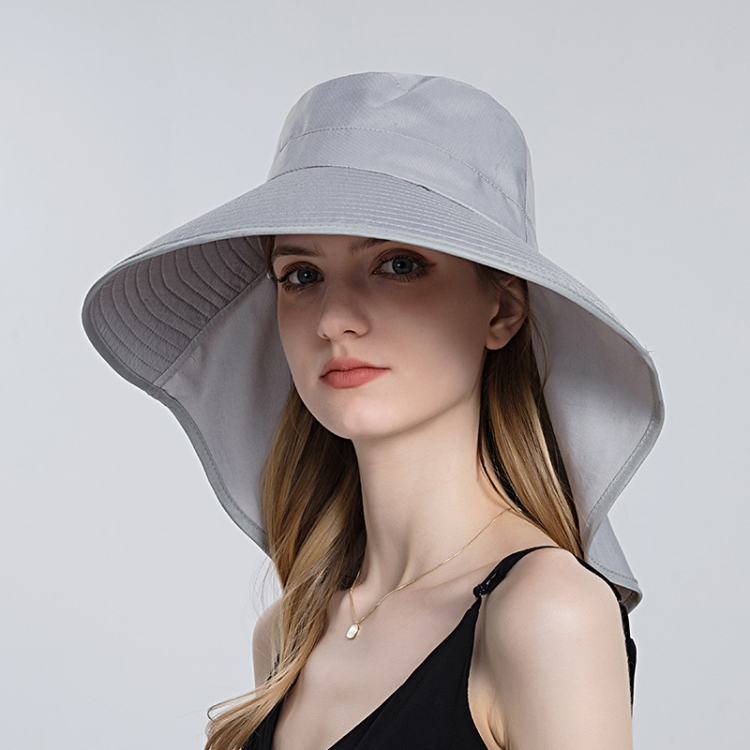 8112 Ladies Sunshade Large Brim Ponytail Bucket Hat(Grey)
