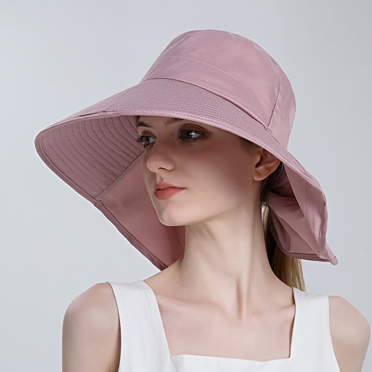 8112 Ladies Sunshade Large Brim Ponytail Bucket Hat(Pink)