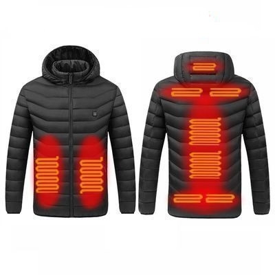 9 Zone Black USB Winter Electric Heated Jacket Warm Thermal Jacket, Size: M