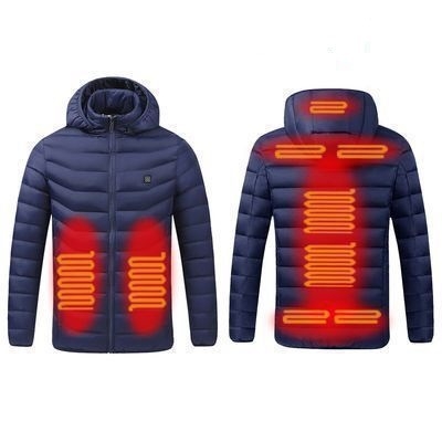 9 Zone Blue USB Winter Electric Heated Jacket Warm Thermal Jacket, Size: XXXL