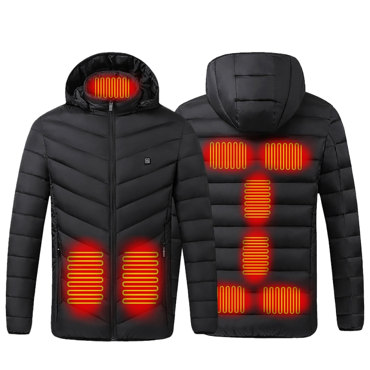 9 Zone Double Control Black USB Winter Electric Heated Jacket Warm Thermal Jacket, Size: L