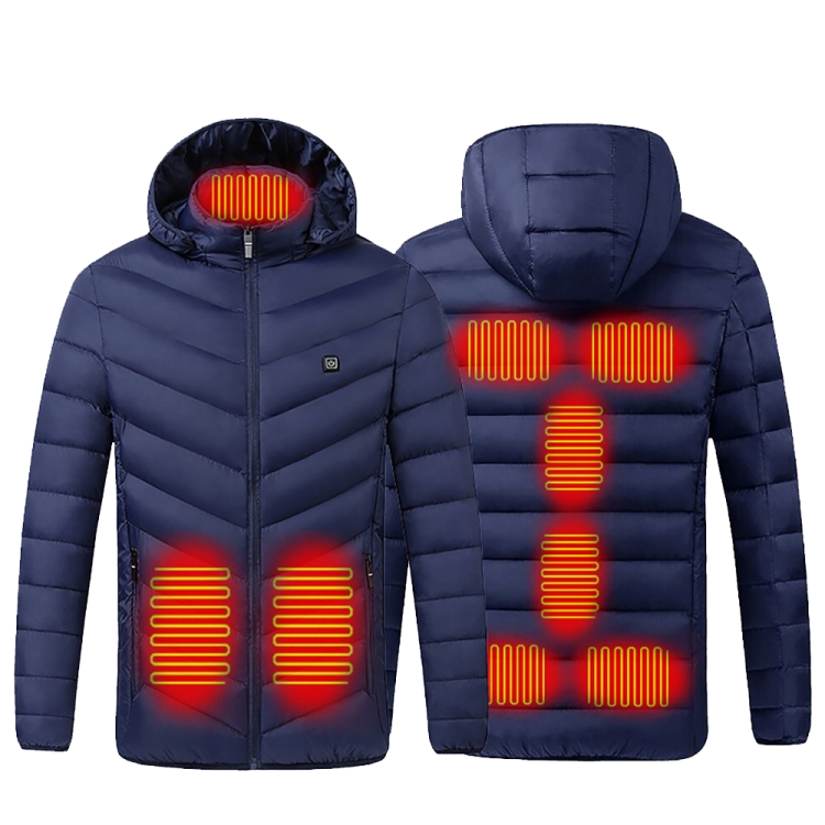 9 Zone Double Control Blue USB Winter Electric Heated Jacket Warm Thermal Jacket, Size: M