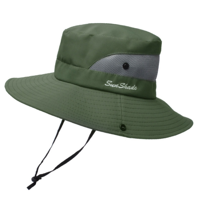 9002 Summer Women Outdoor Sun Hats Fisherman Hat With Ponytail Hole(Monochrome Adult Army Green)