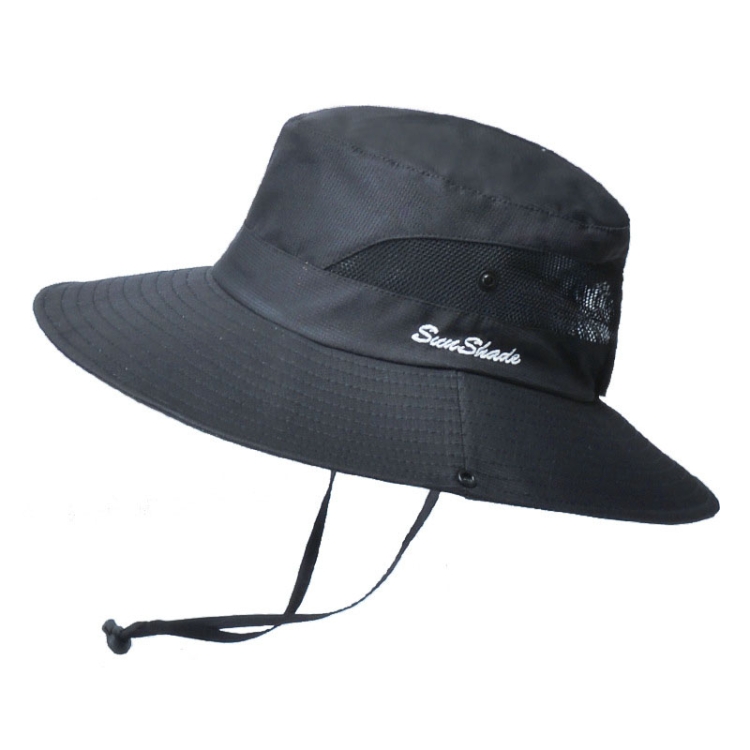 9002 Summer Women Outdoor Sun Hats Fisherman Hat With Ponytail Hole(Monochrome Adult Black)