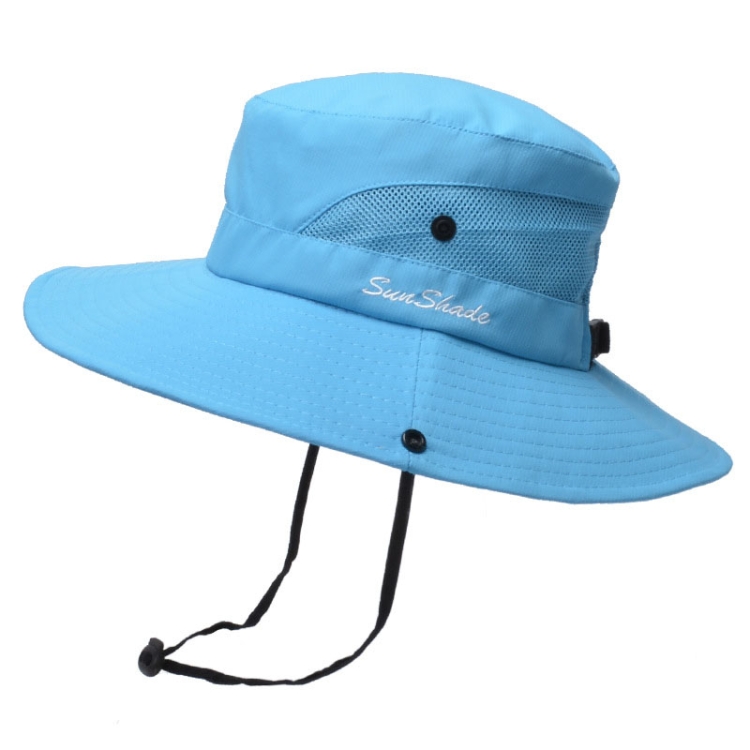 9002 Summer Women Outdoor Sun Hats Fisherman Hat With Ponytail Hole(Monochrome Adult Blue)