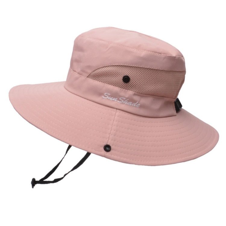 9002 Summer Women Outdoor Sun Hats Fisherman Hat With Ponytail Hole(Monochrome Adult Pink)
