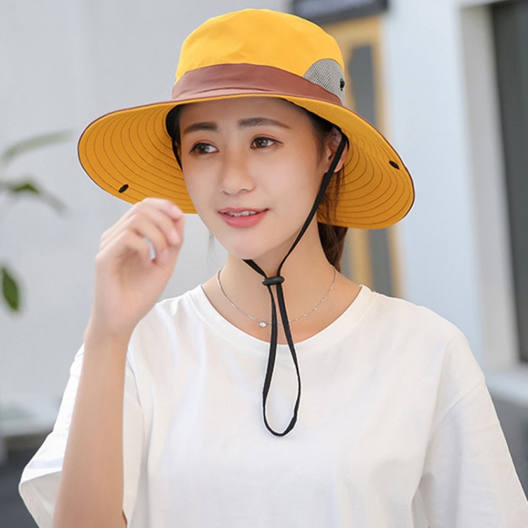 9002 Summer Women Outdoor Sun Hats Fisherman Hat With Ponytail Hole(Two-color Adult Yellow)