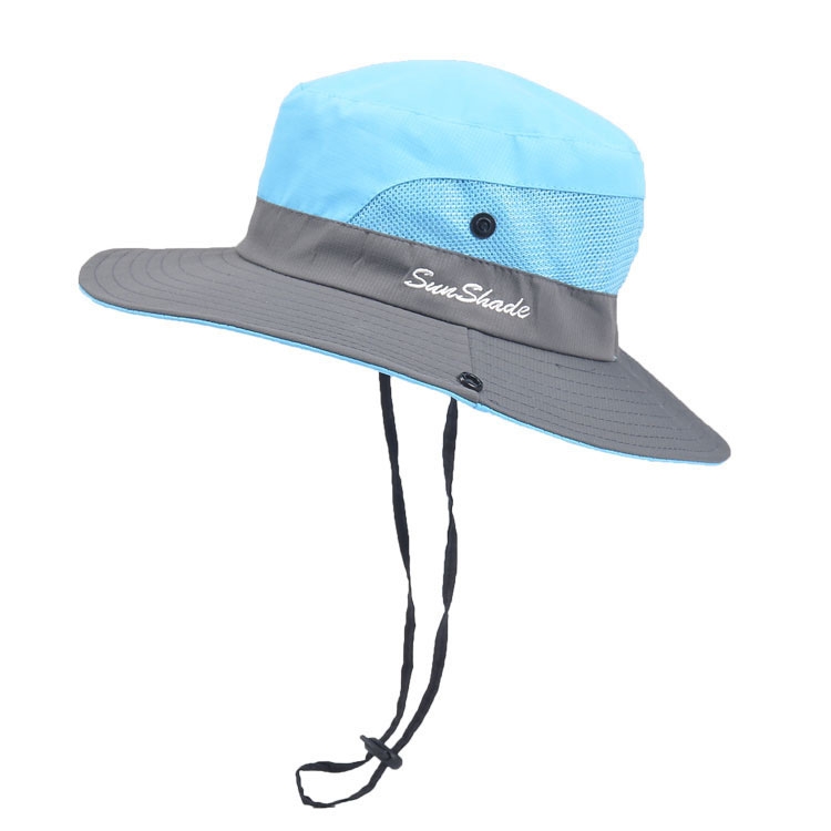 9002 Summer Women Outdoor Sun Hats Fisherman Hat With Ponytail Hole(Two-color Children Blue)