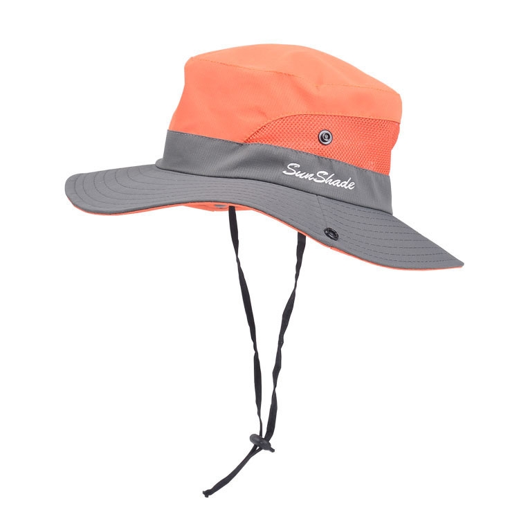 9002 Summer Women Outdoor Sun Hats Fisherman Hat With Ponytail Hole(Two-color Children Orange)