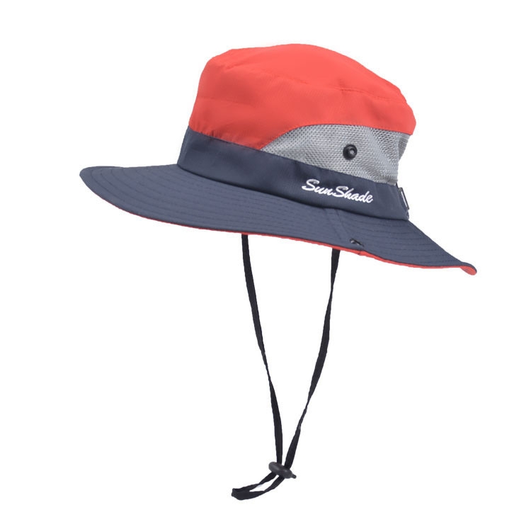 9002 Summer Women Outdoor Sun Hats Fisherman Hat With Ponytail Hole(Two-color Children Red)