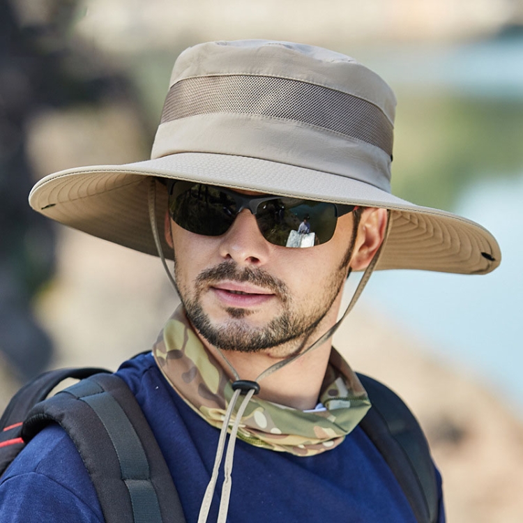 9090 Men Outdoor Fishing Climbing Mountain Large Brim Fisherman Hat(Khaki)