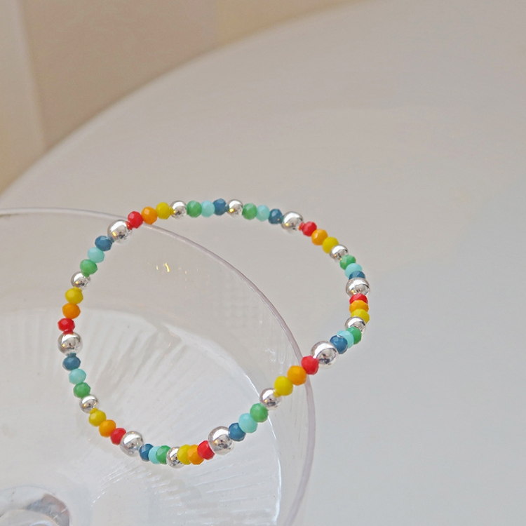 925 Silver Plated Rainbow Smile Beaded Bracelet Ladies Jewelry, Color: Bead Model