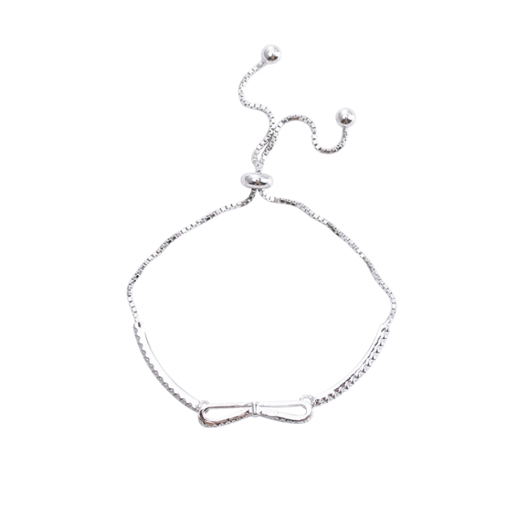 925 Sterling Silver Bracelet Bowknot Girls Stretch Bracelet(White Gold)