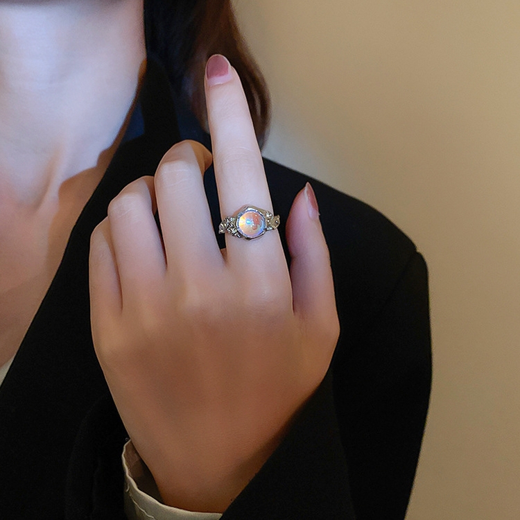 925 Sterling Silver Ladies Irregular Crystal Onyx Open Ring, Specification:J2980