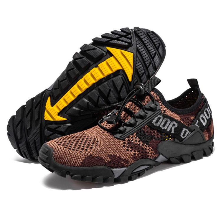 9322 Men Thick Soled Outdoor River Tracing Hiking Shoes, Size:44(Brown)