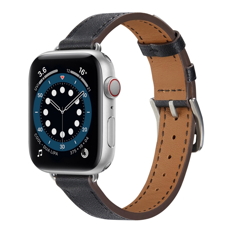 A Style Leather Watch Band Watch Band For Apple Watch Series 9&8&7 41mm / SE 3&SE 2&6&SE&5&4 40mm / 3&2&1 38mm(Black)