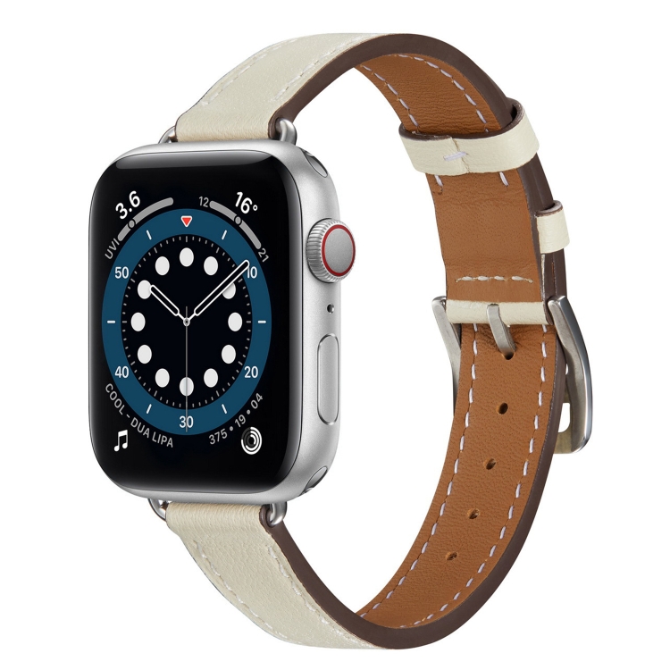 A Style Leather Watch Band Watch Band For Apple Watch Series 9&8&7 41mm / SE 3&SE 2&6&SE&5&4 40mm / 3&2&1 38mm(White)