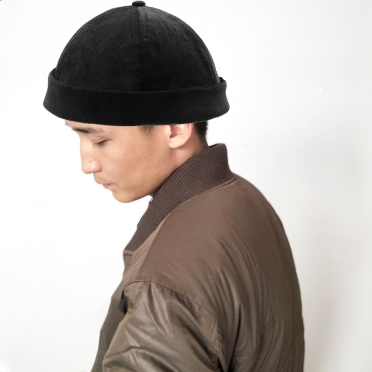 A16 Fall and Winter Corduroy Short Retro Beanie for Men and Women, Size:One Size(Black)