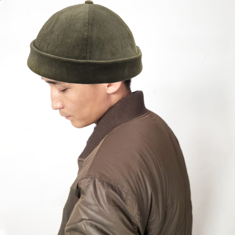 A16 Fall and Winter Corduroy Short Retro Beanie for Men and Women, Size:One Size(Dark Green)