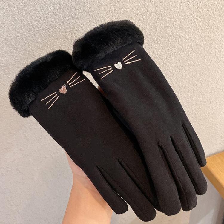 A56 Keep Warm Touch Screen Plus Velvet Thick Anti-Cold Riding Gloves, Size: One Size(Black)