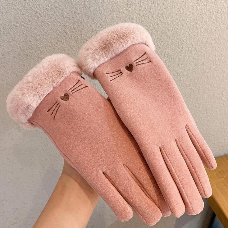 A56 Keep Warm Touch Screen Plus Velvet Thick Anti-Cold Riding Gloves, Size: One Size(Pink)