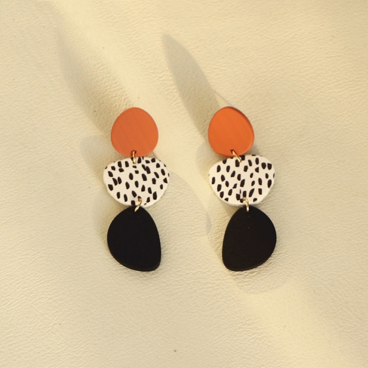 Acrylic Irregular Graphic Stitching Leopard Long Earrings(03)