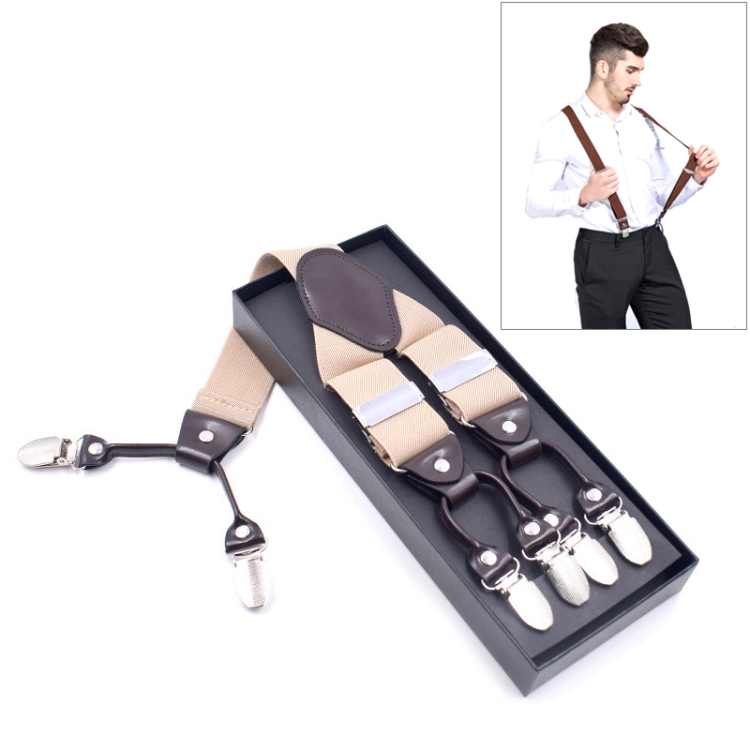Adjustable 6 Clips Trousers Strap Clip for Men, Size: 125 x 3.5cm(Beige)