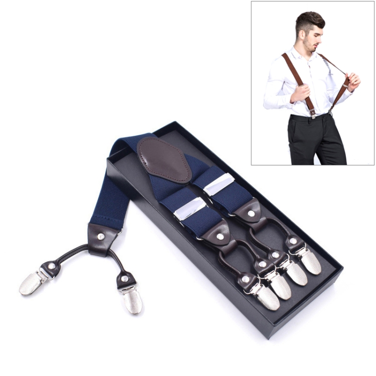 Adjustable 6 Clips Trousers Strap Clip for Men, Size: 125 x 3.5cm(Blue)