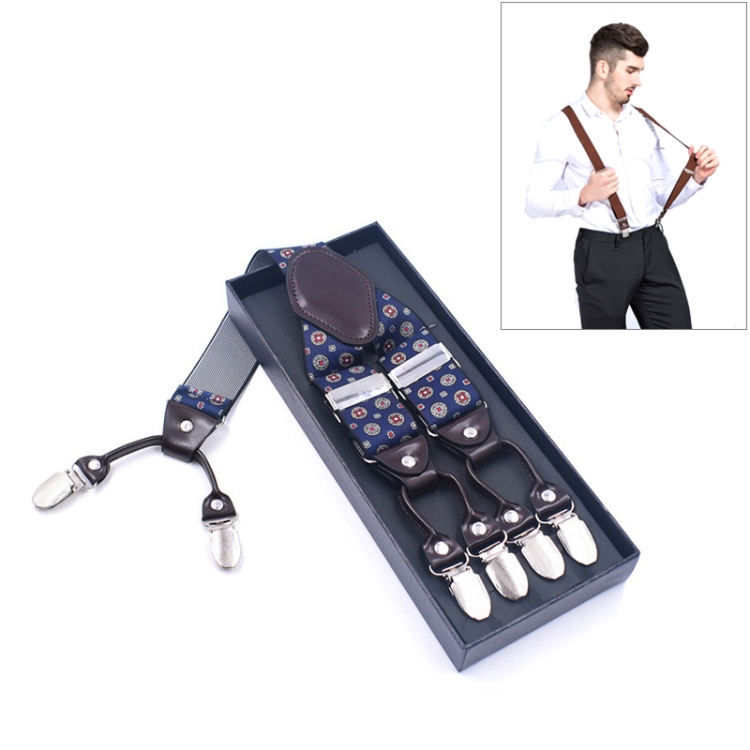 Adjustable 6 Clips Trousers Strap Clip for Men, Size: 125 x 3.5cm(Blue ingot)