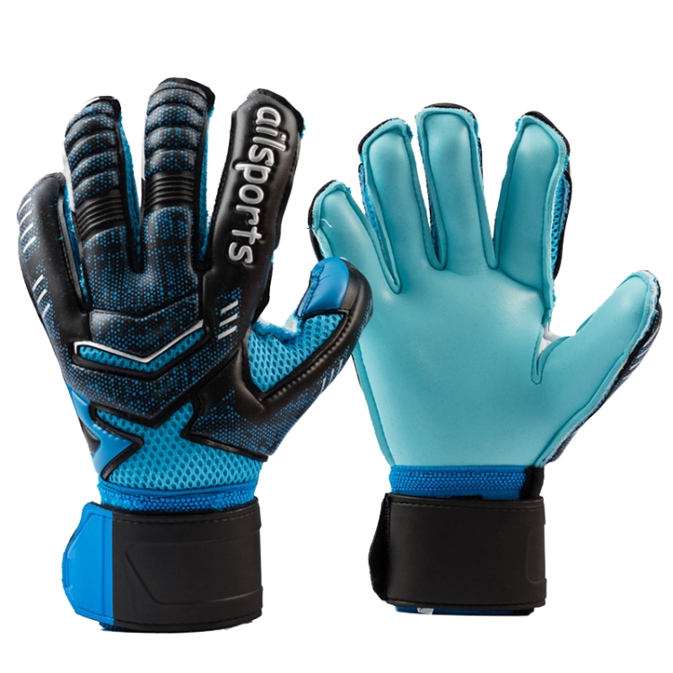 Ailsports ST5511 1 Pair Goalkeeper Thicken Latex Fingers Protection Gloves, Size: 5(Blue)