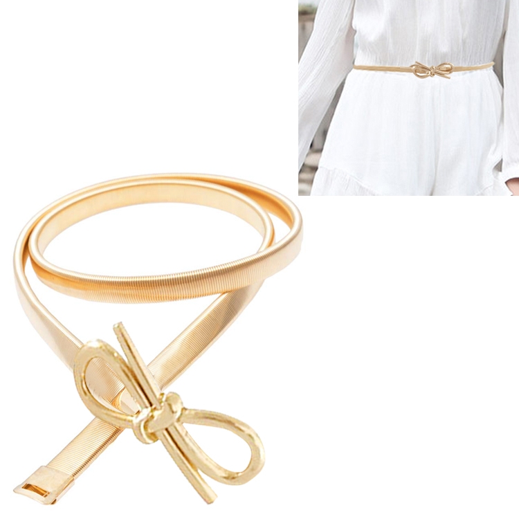 All-metal Material Bow-knot Shape Buckled Elastic Fine Belt for Women, Length: 70cm(Gold)