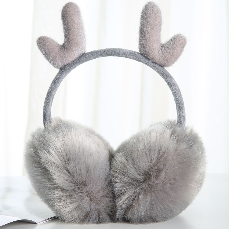 Antler Plush Earmuffs Winter Warm Fashion Retractable Ear Warmer One Size(Gray)