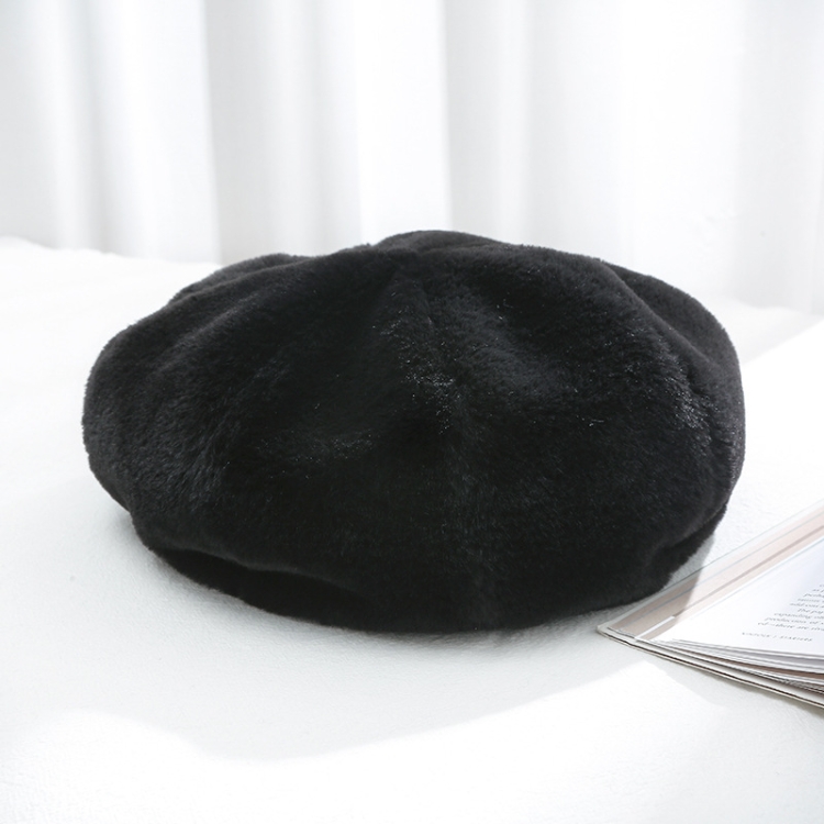 Autumn and Winter Beret Ladies Hats Plush Warmth Retro Painter Hat, Size: Adjustable(Black)