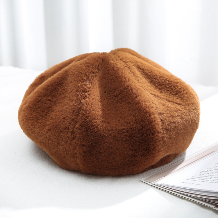 Autumn and Winter Beret Ladies Hats Plush Warmth Retro Painter Hat, Size: Adjustable(Caramel)