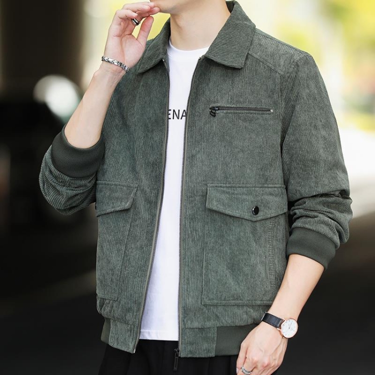 Autumn and Winter Casual Jacket Vintage Corduroy Lapel Coat, Color: Green(5XL)