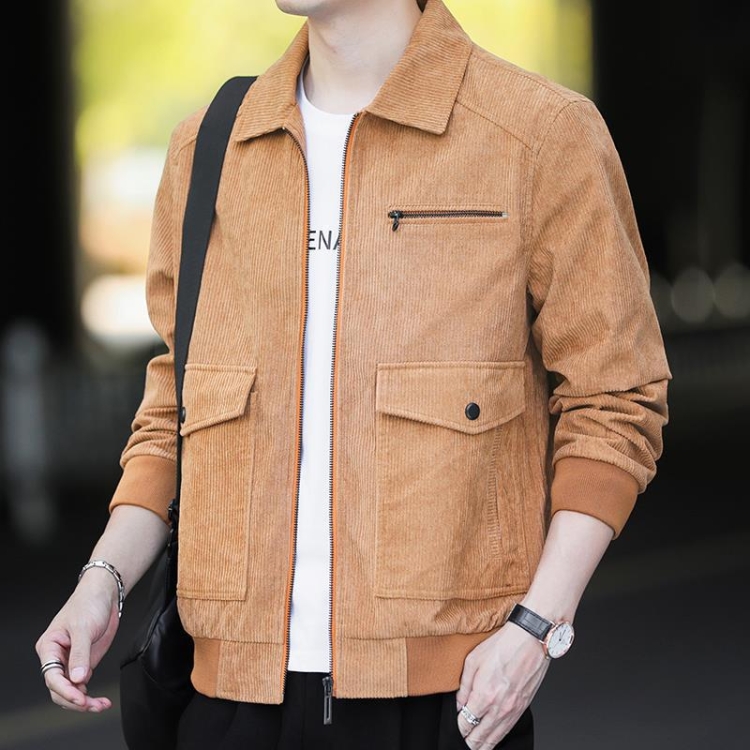 Autumn and Winter Casual Jacket Vintage Corduroy Lapel Coat, Color: Yellow(XL)