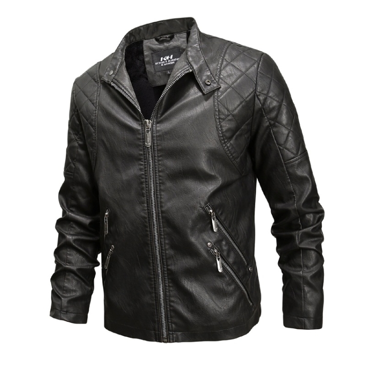 Autumn And Winter Fashion Tide Male Leather Jacket (Color:Black Size:XL)