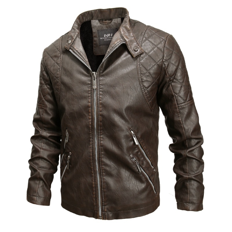 Autumn And Winter Fashion Tide Male Leather Jacket (Color:Coffee Size:M)