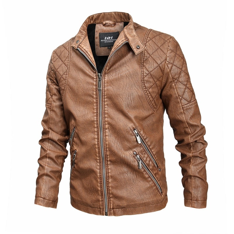 Autumn And Winter Fashion Tide Male Leather Jacket (Color:Khaki Size:XL)