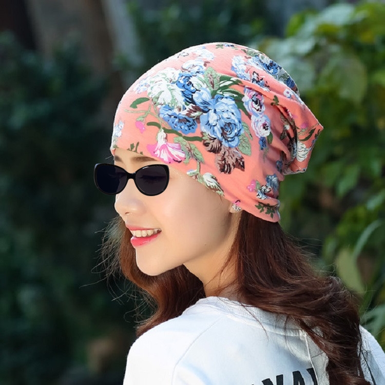 Autumn and Winter Ladies Cotton Flower Print Hat Windproof Warm Beanie, Size:50-60cm(Flower Watermelon Red)
