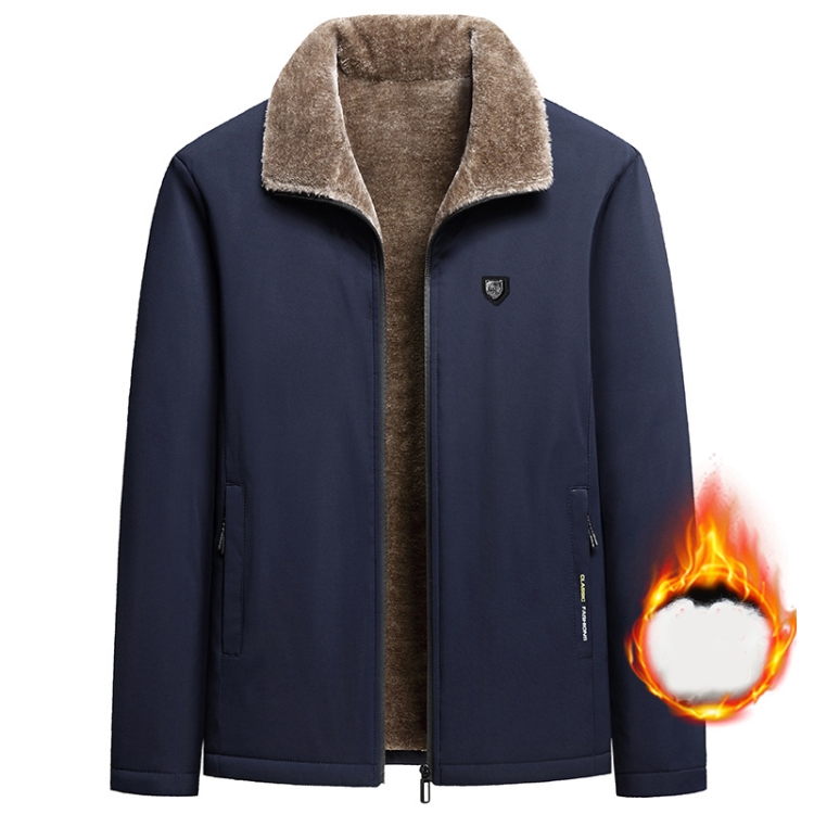 Autumn and Winter Middle-aged Dad Jacket Men Velvet Thickening Clothes, Size: 3XL(Black)